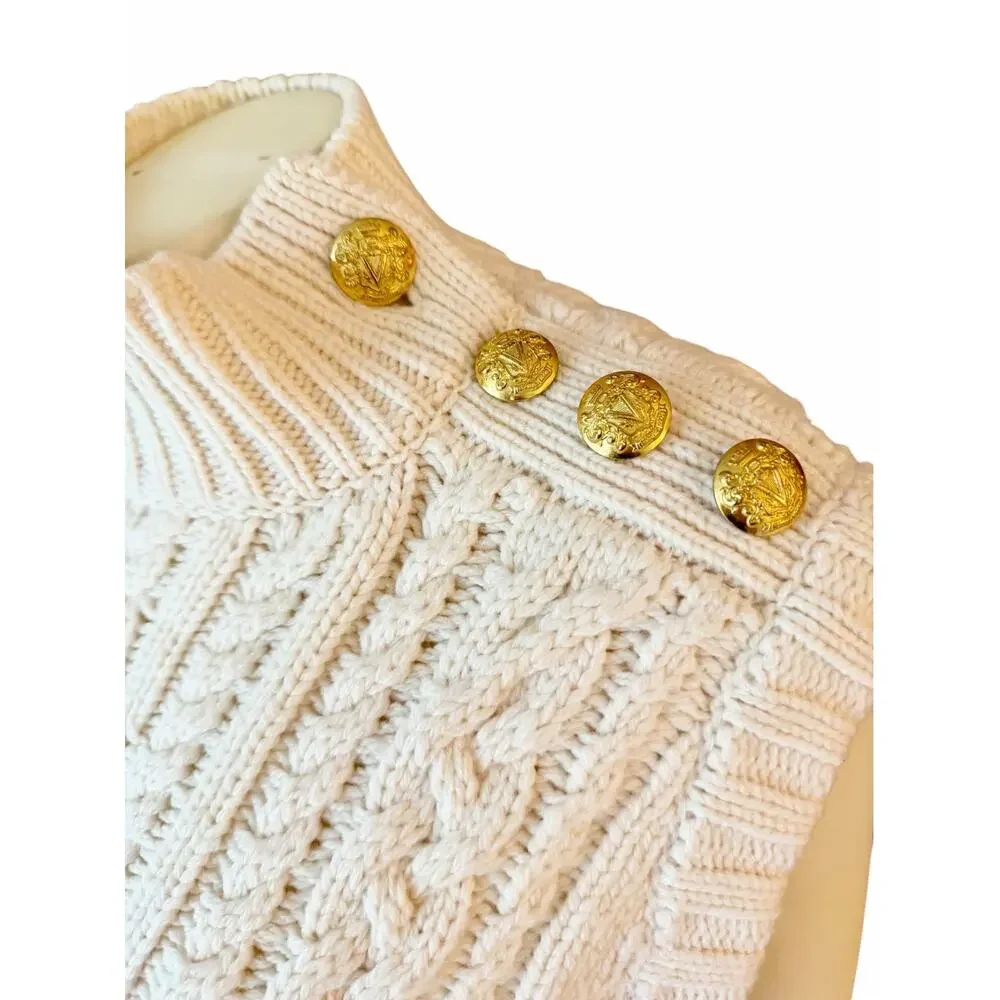 Veronica Beard Holton Wool Cable Knit Vest Sleeveless Turtleneck Sweater Ivory